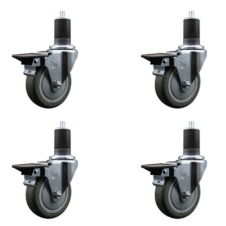 Service Caster 4'' Gray Poly Swivel 1-5/8'' Expanding Stem Caster Set with Brake, 4PK SCC-EX20S414-PPUB-PLB-158-4